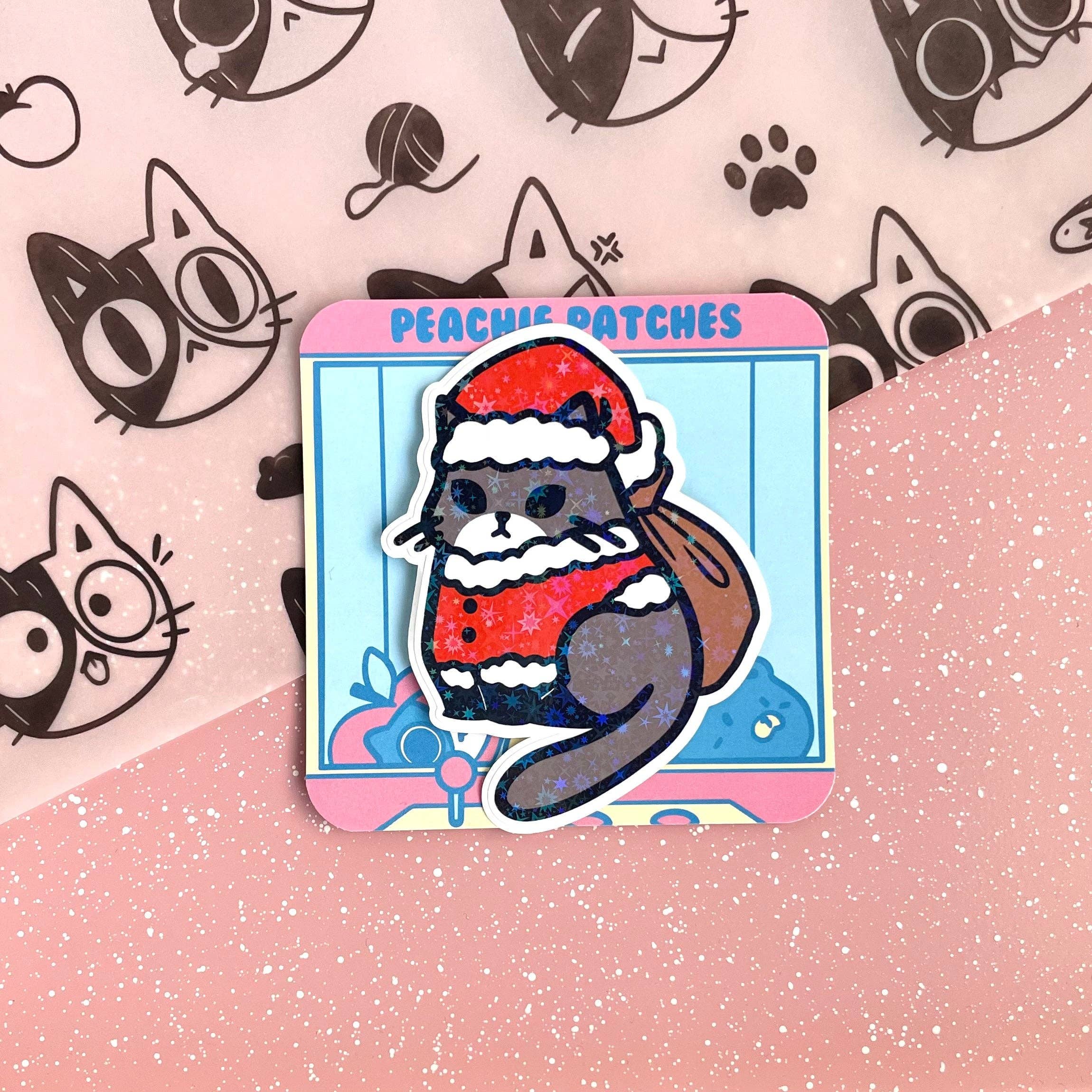 SANTA CAT HOLOGRAPHIC STAR LAPTOP STICKER